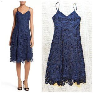 Alice and Olivia Naomi Floral Lace Midi Dress Size 8 Flare Cocktail Sapphire